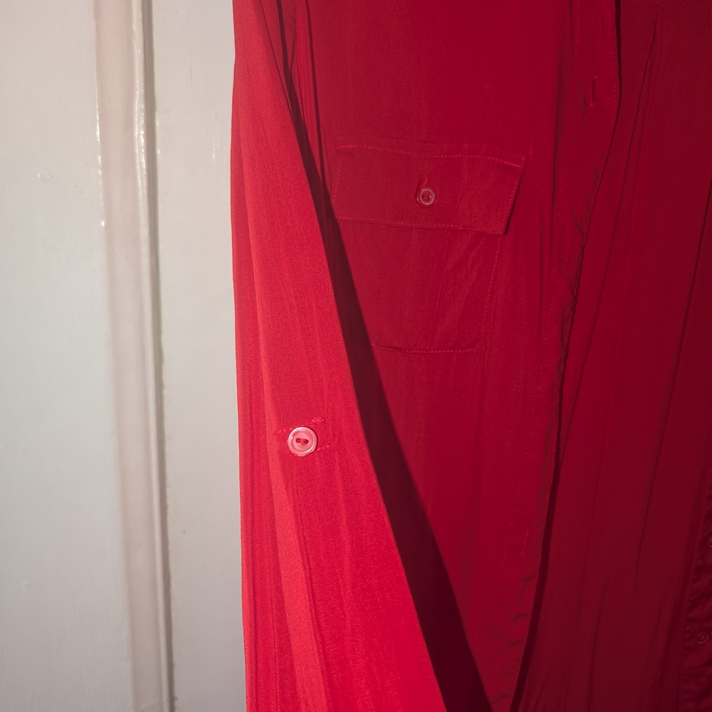 Red Button-Up Blouse - Picture 2 of 4